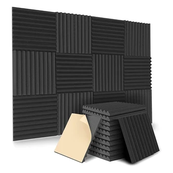 12 Упаковок Самоклеящихся Акустических Панелей, Звукоизоляционных Пенопластовых Панелей, Стеновых панелей Высокой плотности для звукоизоляции дома (Черный)