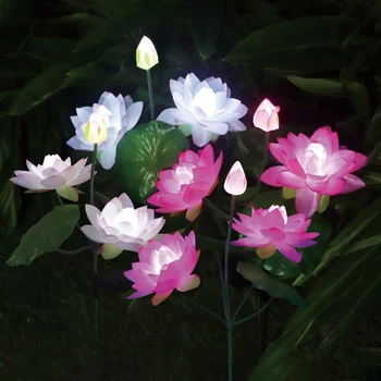 2 упаковки фонарей Lotus Patway, водонепроницаемых солнечных декоративных садовых фонарей IP65, реалистичных с 3 цветами для внутреннего дворика, садовой лужайки