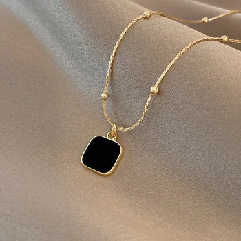 2023 Новые простые черные квадратные ожерелья с подвесками для женщин, модный свитер, ожерелье с цепочкой на ключицу, ювелирные изделия для свадебной вечеринки, подарки