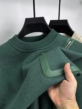 2023 Новый свитер с геометрической застежкой-молнией и круглым вырезом, мужской осенне-зимний модный брендовый молодежный пуловер, Плюшевая утолщенная футболка с длинным рукавом