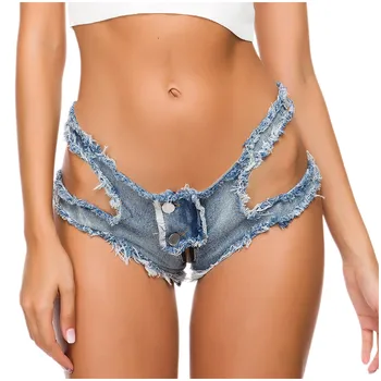 2023 Сексуальные женские мини-джинсовые шорты на молнии сзади, с заниженной талией, джинсовые шорты с рваными отверстиями, пляжные штаны для горячих девушек, клубная вечеринка, игровые штаны