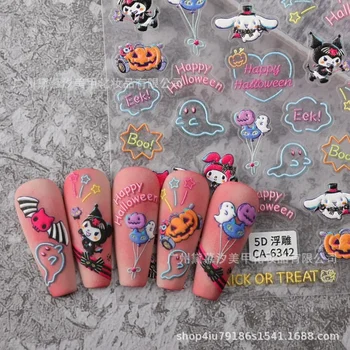 3шт Хэллоуин Sanrio Kuromi 5D Наклейки для ногтей HelloKitty Украшение для ногтей аниме Наклейки Melody Cinnamon Аксессуары для нейл-арта