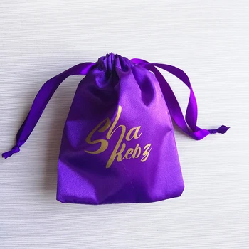 500 шт./лот Роскошная Атласная сумка на шнурке фиолетового цвета с Моим логотипом На Заказ С Вашим логотипом Парики для Наращивания волос Подарочные Пакеты для Упаковки ювелирных изделий
