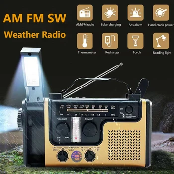 AM FM SW Аварийный блок питания SOS-сигнализация, совместимая с Bluetooth, аварийная радиостанция, рукоятка, солнечная USB-зарядка для кемпинга на открытом воздухе