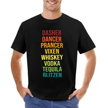 Dasher Dancer Prancer Vixen Виски, водка Текила Blitzen, забавная рождественская футболка, быстросохнущие футболки для мужчин