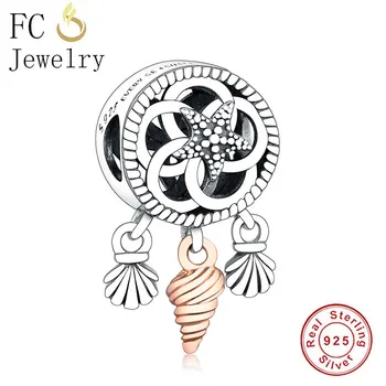 FC Jewelry Подходят к оригинальному брендовому браслету-оберегу из аутентичного серебра 100% 925 пробы Звезда Морская раковина Ловец снов Бусина для изготовления Berloque