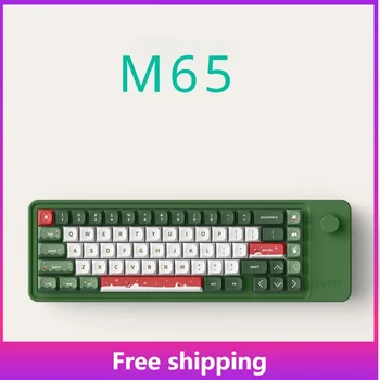 M65 Трехрежимная Беспроводная Bluetooth Механическая Клавиатура Winter Forest С Мультимедийной функцией Для Офиса Для девочек С Рождественской Тематикой Keycaps