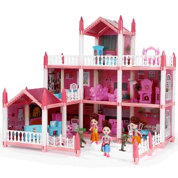 Аксессуары Детский игровой домик, имитация игрушки для девочек, 9 комнат, розовые игрушки для маленьких девочек, 3 этажа