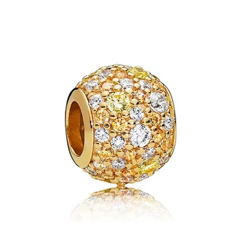 Аутентичный шарик из стерлингового серебра 925 пробы, блестящий Шар с золотым покрытием, подходит для женщин Pandora, браслет, подарок, украшения своими руками