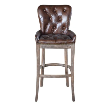 Барный стул из натуральной кожи в деревенском стиле со спинкой для кухни, черный винтажный барный стул из потертой кожи