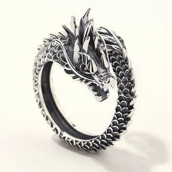 Винтажное тайское серебряное кольцо с драконом, покрытое медью, для мужчин, модные ювелирные изделия, властное открывающееся регулируемое модное мужское кольцо