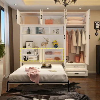 Встроенная невидимая кровать и шкаф-купе многофункциональная складная кровать из массива дерева для небольшой квартиры экономящий пространство рабочий шкаф-купе int