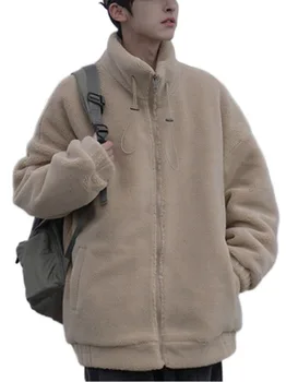 Высококачественная зимняя куртка из шерсти Ягненка 2023, мужская теплая Модная парка, короткое пальто из плотного плюша, мужская уличная одежда, Свободная Хлопчатобумажная одежда