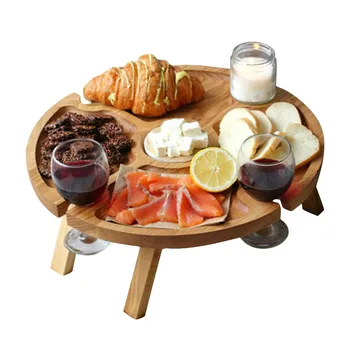 Деревянный уличный Портативный Складной стол для пикника с вином Походный поднос для сырной доски Складной стол для закусок Винный стеллаж Туристический Фруктовый столик