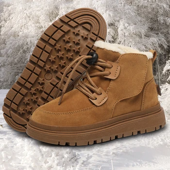 Детские зимние ботинки с теплой подкладкой, нескользящие зимние ботинки, прогулочные ботинки на плоской подошве, износостойкие, удобные для путешествий на свежем воздухе