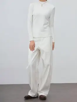 Женские белые прямые джинсы Bright Line Decoration 2023, осень-зима, новые модные женские джинсовые брюки с высокой талией и широкими штанинами