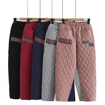 Женские зимние теплые брюки для матери среднего возраста 2024, Элегантные брюки с хлопковой подкладкой, Свободные шаровары, женские повседневные брюки в стиле ретро