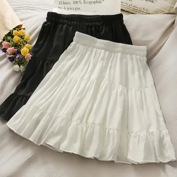 Женские летние сексуальные мини-юбки с высокой талией, тонкие плиссированные трапециевидные юбки, Корейская модная повседневная Короткая Черно-белая юбка Alt Clothes Female
