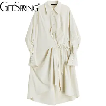 Женское платье yuerwang 2023, Весна-осень, Нерегулярная Черно-белая Ретро мода, Длинный рукав, Однобортное Свободное Длинное платье-рубашка