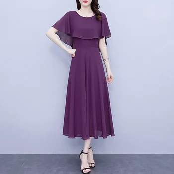 Женское шифоновое платье-накидка TingYiLi, летнее праздничное пляжное Черное Красное Фиолетовое длинное платье Миди в Корейском стиле, модное женское платье трапециевидной формы