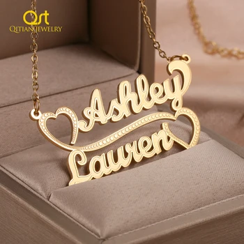Изготовленное на заказ текстурированное ожерелье с названием шрифта, персонализированный узор, подвеска из нержавеющей стали, цепочка из 18-каратного золота для женщин
