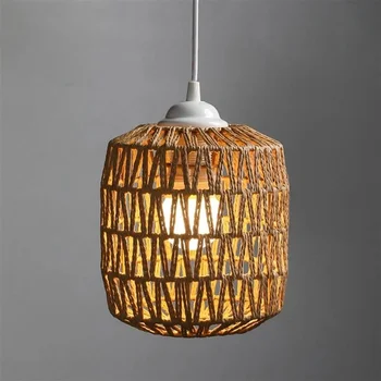 Имитация крышки лампы из ротанга, тканая люстра ручной работы, винтажный абажур, домашний декор, Подвесная спальня