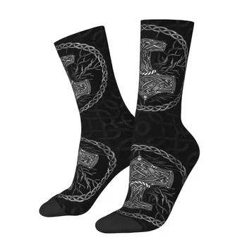 Кавайный Мьельнир, Молот Тора и Древо Жизни, женские и мужские теплые носки с 3D-принтом Norse Viking God Sports Football