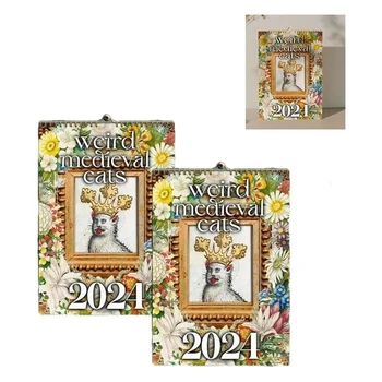 Календарь Weird Medieval Cats на 2024 год, который можно повесить для офиса, подарочная бумага с покрытием для дома