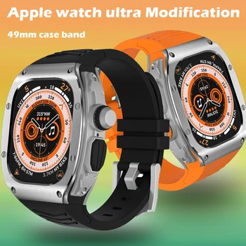 Комплект модификации Для Apple Watch Ultra 49 мм Корпус Из нержавеющей Стали Спортивный Резиновый Ремешок Для часов iWatch Серии Ultra Refit Mod 49 мм