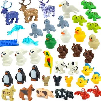 Костюмы серии MOC City Animal, милая чайка, Пингвин, Дельфин, Утка, Курица, Кошка, Свинья, Кролик, строительный блок, развивающие игрушки, подарки для детей