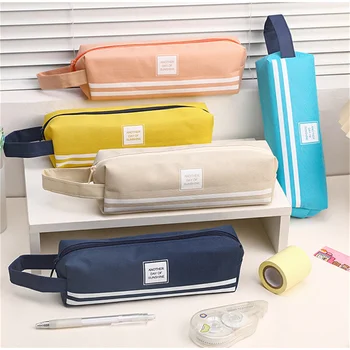 Красочные сумки-пеналы на молнии, креативная корейская холщовая коробка для ручек, чехол для школьных канцелярских принадлежностей для девочек и мальчиков