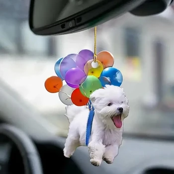 Красочный воздушный шар, подвеска в виде щенка, автомобильное зеркало заднего вида, декор, подвесной милый орнамент в виде собаки, автомобильные аксессуары