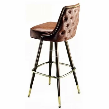 Креативные барные стулья с кнопками, Барная мебель для отдыха, современная мода, Высокий стул на стойке регистрации отеля, Домашняя спинка, Деревянные барные стулья