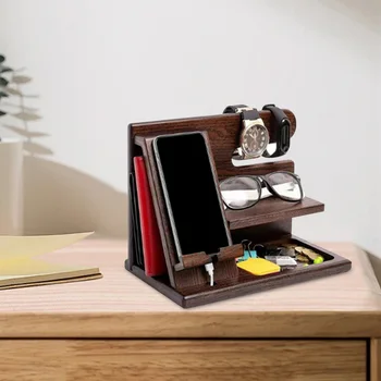 Креативные стеллажи для хранения, Деревянный прикроватный органайзер для телефона, Многофункциональный Бумажник, подставка для часов, ювелирных изделий, очков