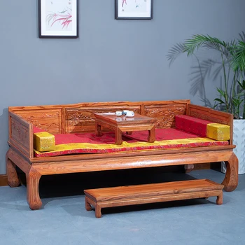 Кровать Elm Arhat из чистого массива дерева для хранения Новой китайской кровати Arhat