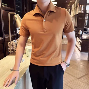 Летний тренд мужской моды 2023 года, Однотонная Хлопковая футболка с короткими рукавами и V-образным вырезом, 4-цветная футболка Slim Fit, Однобортная футболка