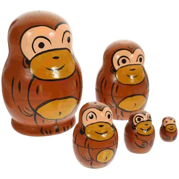 Матрешка-обезьянка, укладывающие куклы, прекрасный каскад, забавные мультяшные поделки из дерева, 5 слоев
