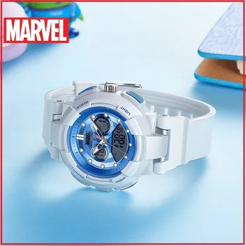 Многофункциональные женские часы Marvel с водонепроницаемым механизмом 100 м, электронные наручные часы с двойным дисплеем, Капитан Америка, 100% натуральная кожа