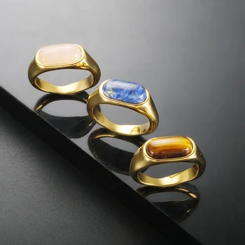 Модное новое Текстурированное кольцо из нержавеющей стали с натуральным камнем Тигр для женщин, кольца с ляпис-лазурью и опалом, водонепроницаемые ювелирные изделия