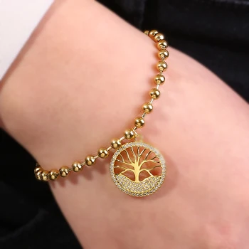 Модный круглый браслет с циркониевым шариком из титановой стали для женщин подарок на день рождения Рождественский подарок