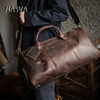 Мужские сумки из кожи NASVA, винтажная дорожная спортивная сумка, сумка для выходных, сумки-мессенджеры, багажная сумка с отделением для обуви