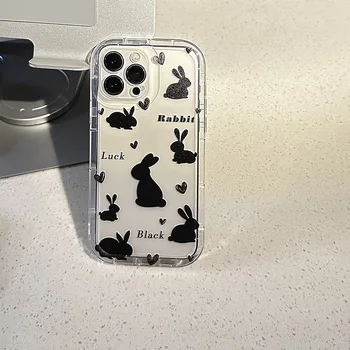 Мультяшный прозрачный черный Чехол Для телефона с кроликом для iPhone 14 13 12 11 Pro Max PLUS Art anti -falling soft shell