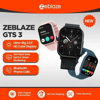 Новые Смарт-часы Zeblaze GTS 3 с голосовым вызовом, Сверхбольшой 2,03-дюймовый HD-экран, Круглосуточный Монитор состояния здоровья, 100 + Спортивных режимов, 200 + Циферблатов