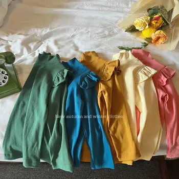 олень jonmi 2022, Осенние футболки с оборками для маленьких девочек, Однотонные топы с длинным рукавом, Эластичные футболки для малышей в корейском стиле