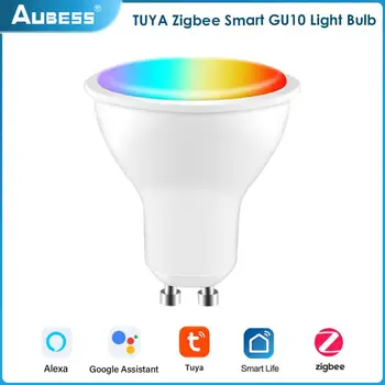 Прожекторная лампа TUYA Zigbee GU10 RGB + CCT 100-240 В, лампа с регулируемой яркостью мощностью 5 Вт, голосовое управление, работа с Alexa, Google Home, Яндекс.Алиса