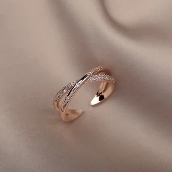 Простое Легкое Роскошное кольцо с крестом, модный дизайн, Корейские женские украшения, Сексуальное Регулируемое кольцо цвета розового золота для женщин Оптом