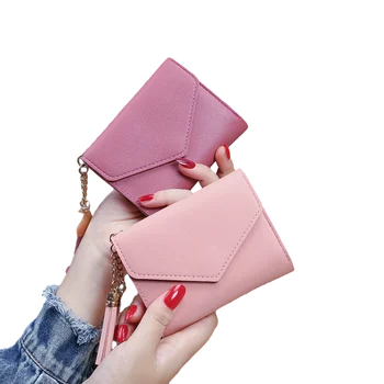 Простой женский кошелек-конверт в три сложения, стильный однотонный зажим для денег, подвеска с бахромой, дамский кошелек, короткие кошельки для женщин
