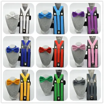 Регулируемые подтяжки-клипсы унисекс, Эластичные Y-образные подтяжки и галстуки-бабочки, комплект для женщин и мужчин, свадебная вечеринка