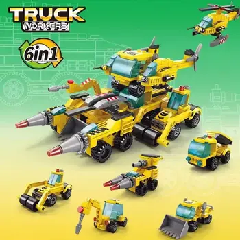 Робот-трансформер Динозавр 6 В 1, Строительные блоки, Инженерная машина, Модель линкора, Кирпичные детские строительные игрушки