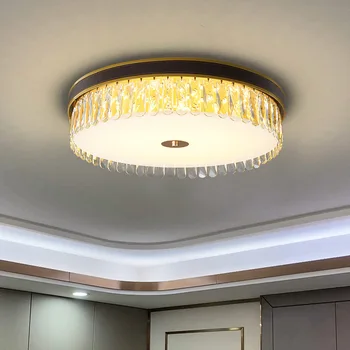 Роскошная лампа с низким потолком, Современная гостиная, Хрустальный потолочный светильник K9, Светодиодные потолочные светильники с регулируемой яркостью для спальни Lamparas